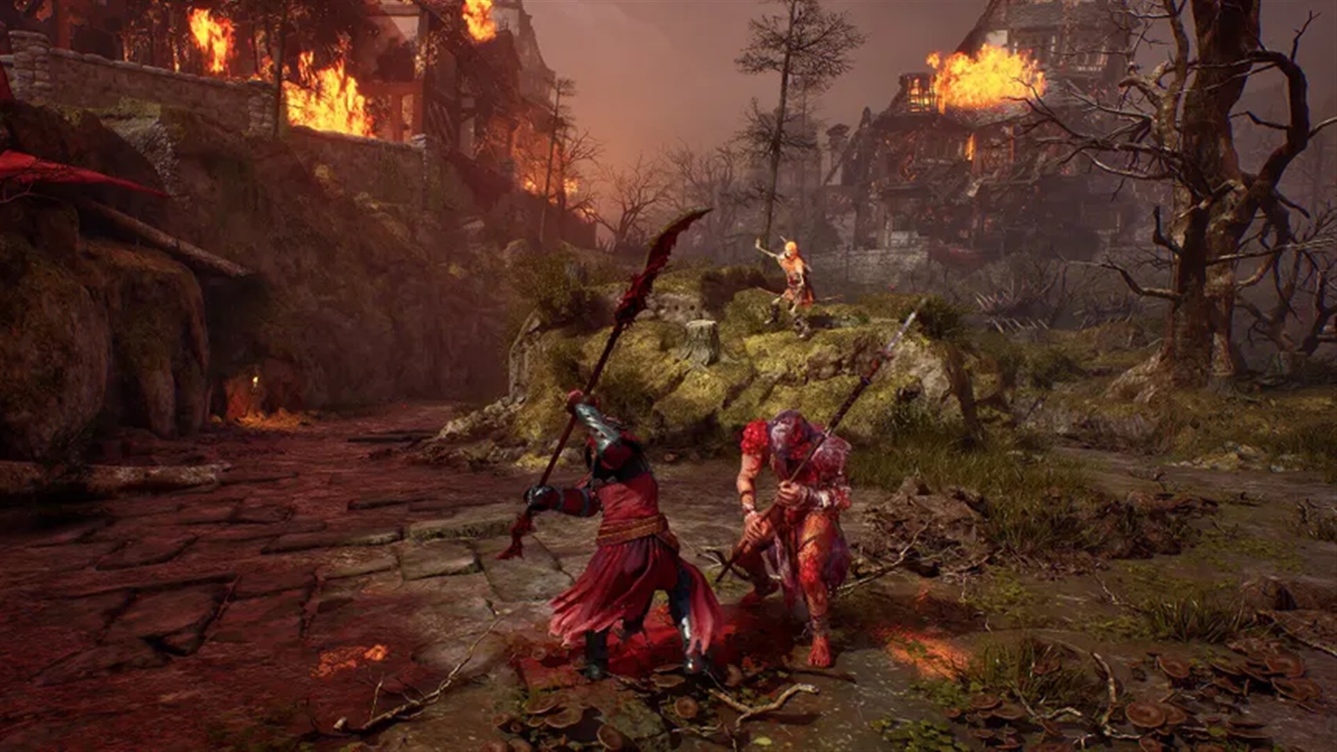 Melee combat in a burning village